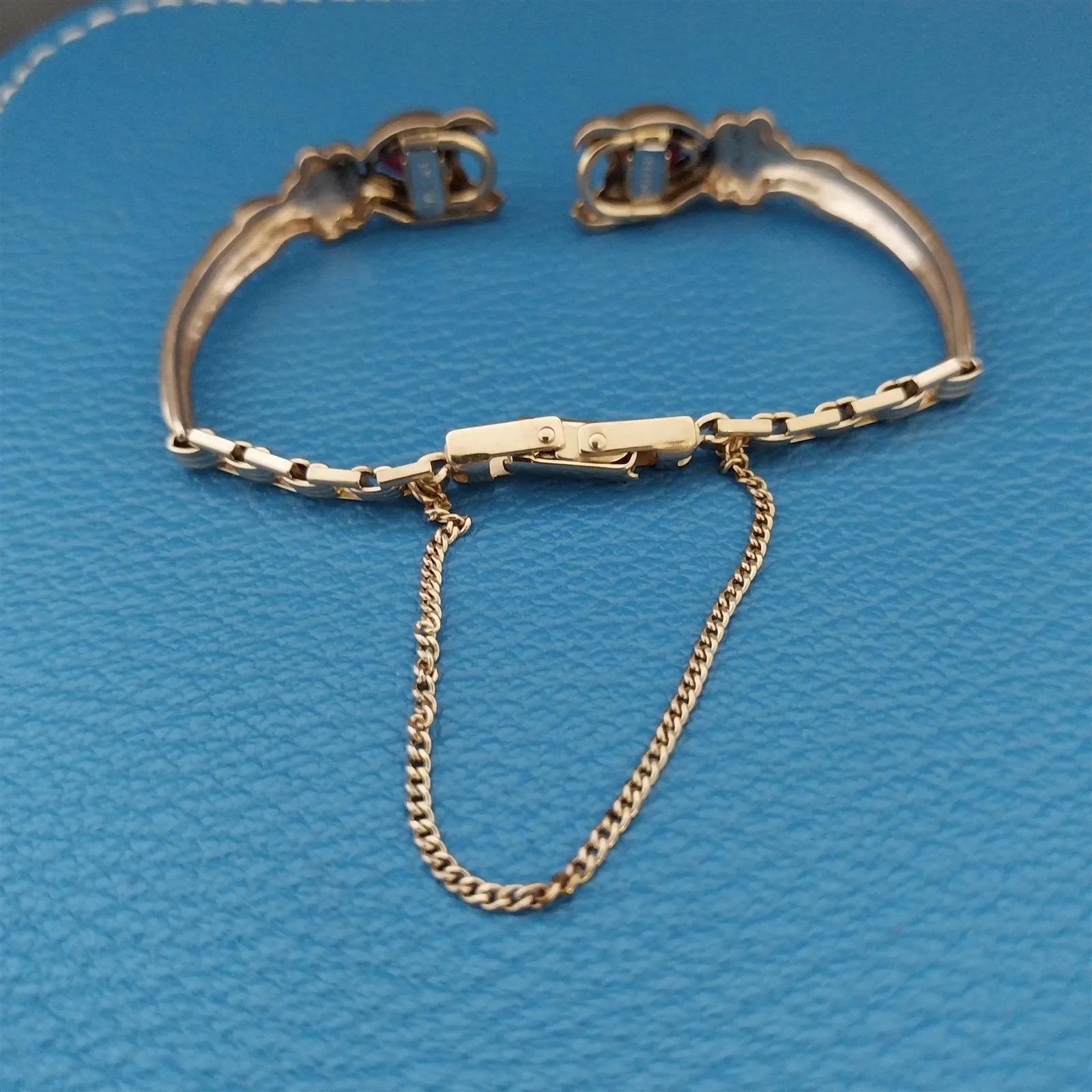 Ladies 1950s Yellow Gold-Fill Kreisler Red Glass Hearts Vintage Watch Band