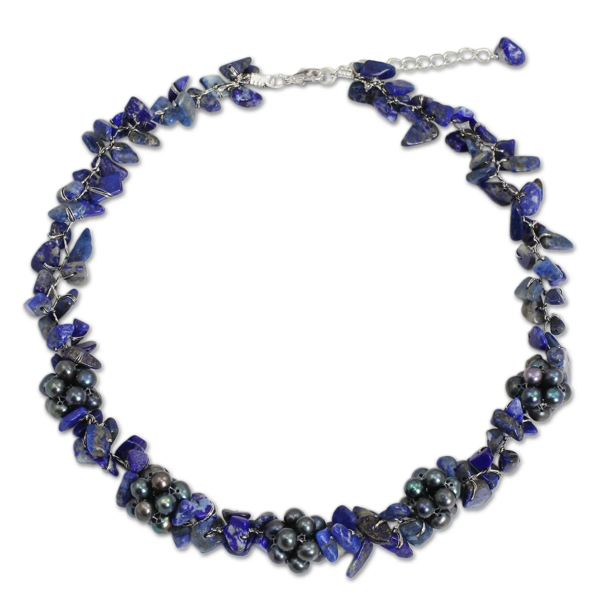 Lapis Lazuli & Pearl Beaded Necklace
