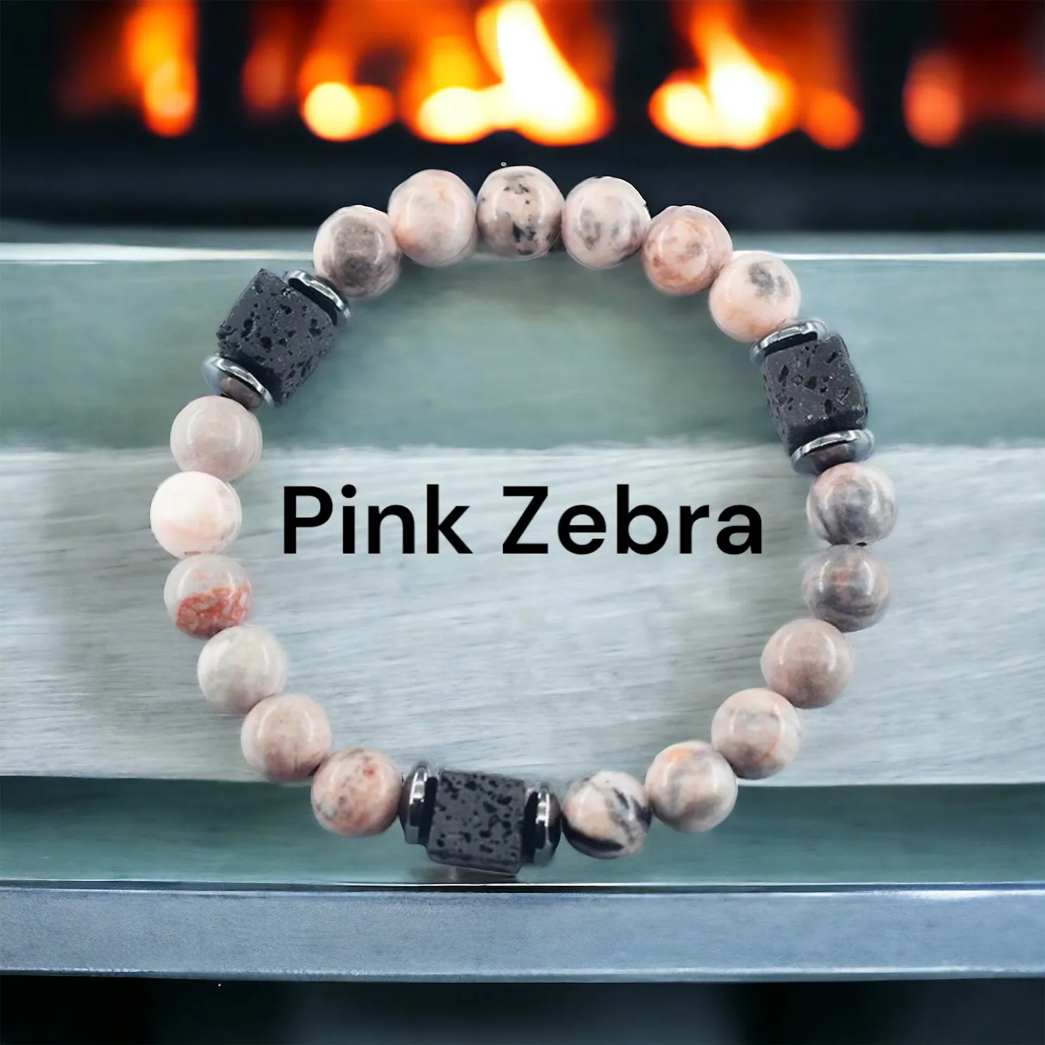 Lava Stone•Hematite & Choice of (Group C) Gemstones•Aromatherapy• Volcanic Cube•Square•Custom Size Size•Round Stretch (8mm) Natural Gemstone Crystal Energy Bead Bracelet