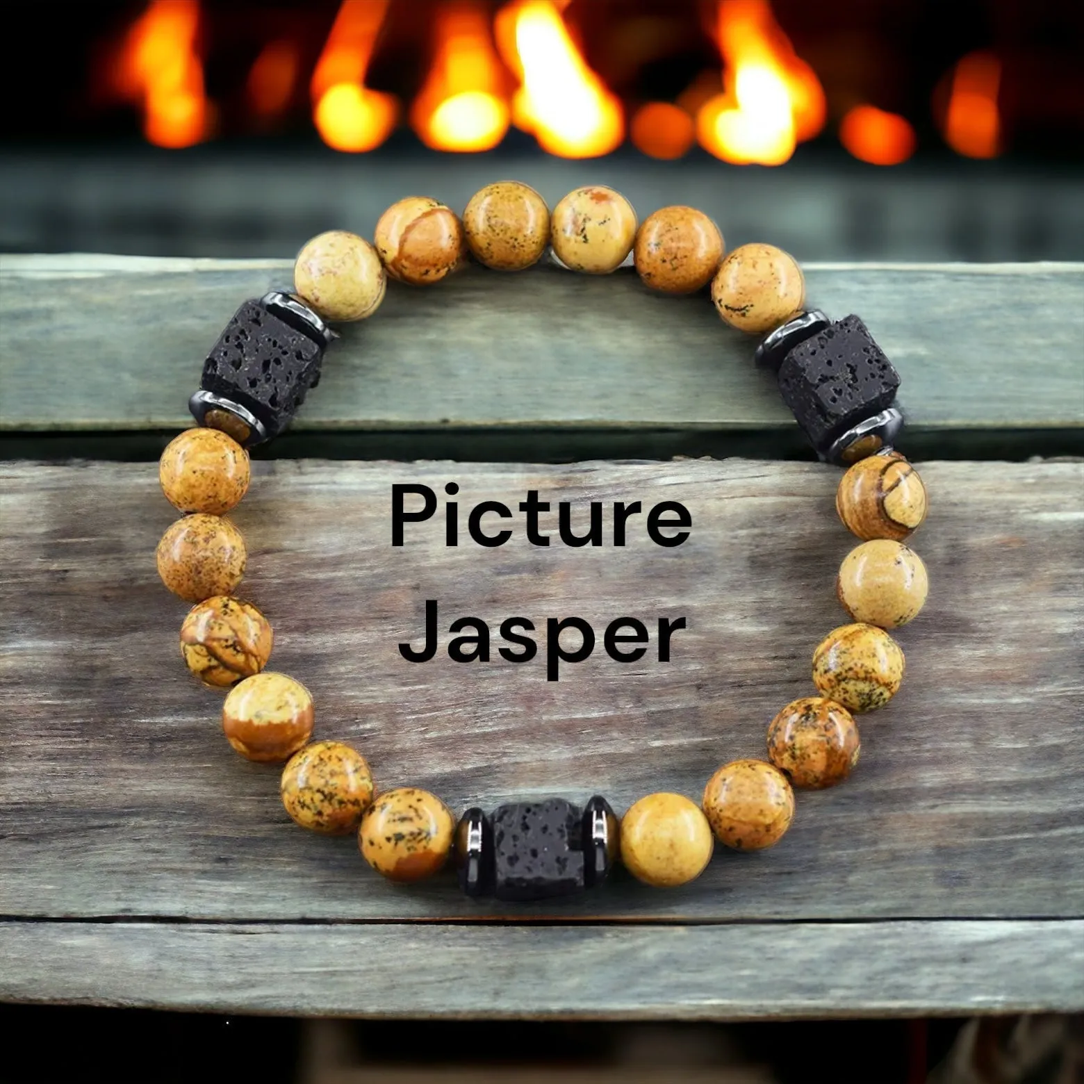 Lava Stone•Hematite & Choice of (Group C) Gemstones•Aromatherapy• Volcanic Cube•Square•Custom Size Size•Round Stretch (8mm) Natural Gemstone Crystal Energy Bead Bracelet