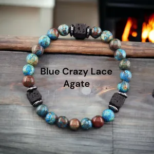 Lava Stone•Hematite & Choice of (Group C) Gemstones•Aromatherapy• Volcanic Cube•Square•Custom Size Size•Round Stretch (8mm) Natural Gemstone Crystal Energy Bead Bracelet