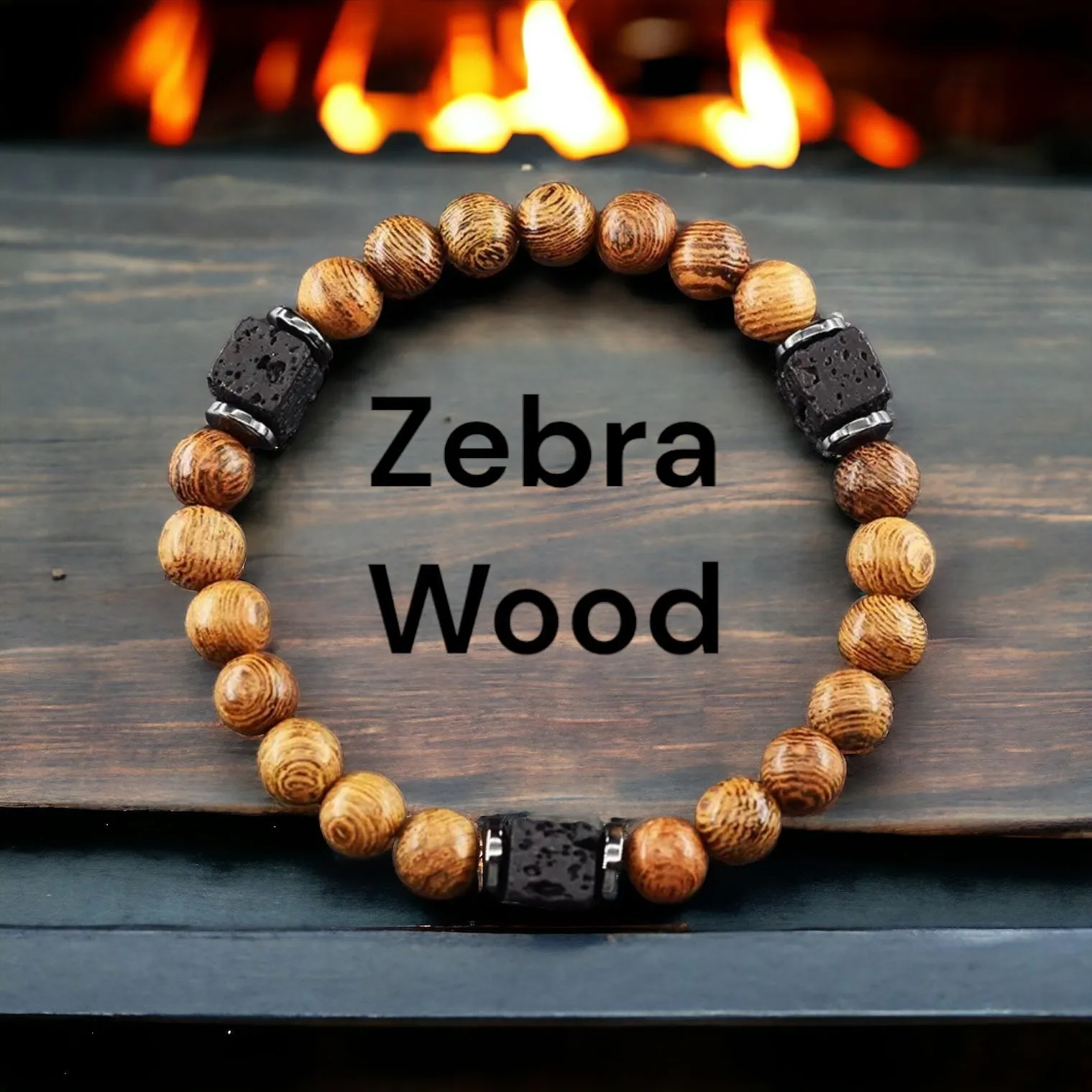 Lava Stone•Hematite & Choice of (Group C) Gemstones•Aromatherapy• Volcanic Cube•Square•Custom Size Size•Round Stretch (8mm) Natural Gemstone Crystal Energy Bead Bracelet