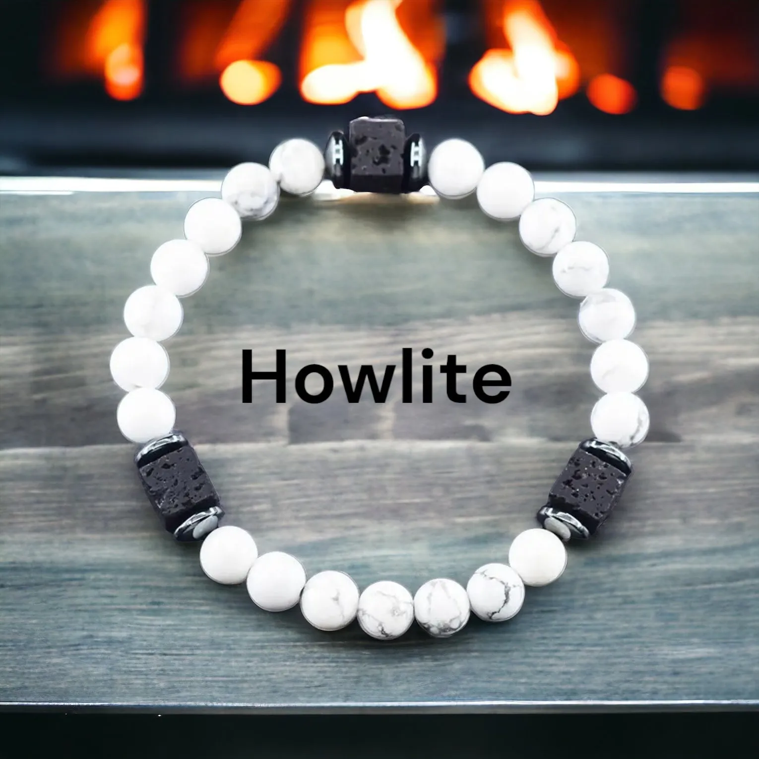 Lava Stone•Hematite & Choice of (Group C) Gemstones•Aromatherapy• Volcanic Cube•Square•Custom Size Size•Round Stretch (8mm) Natural Gemstone Crystal Energy Bead Bracelet