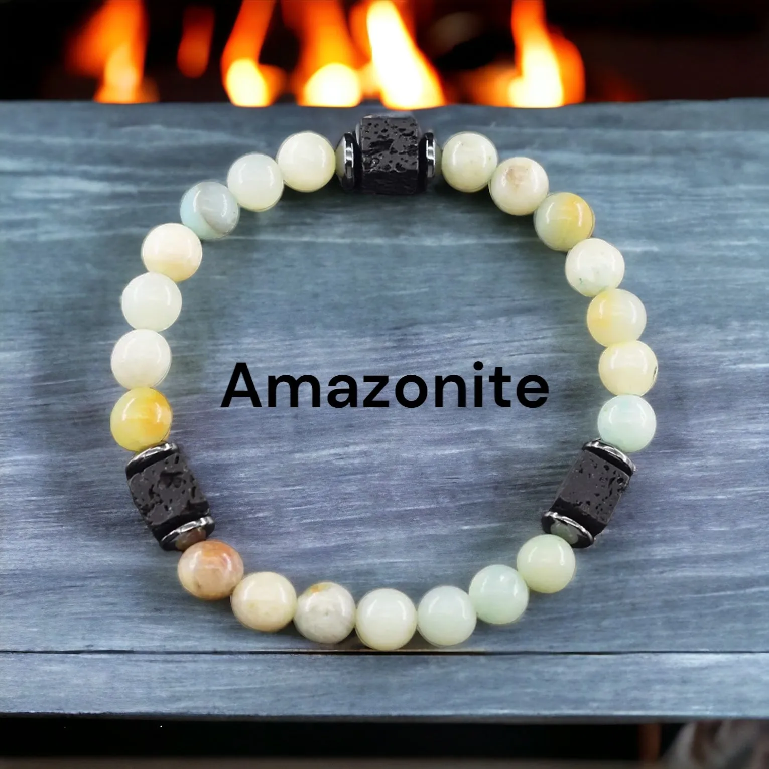 Lava Stone•Hematite & Choice of (Group C) Gemstones•Aromatherapy• Volcanic Cube•Square•Custom Size Size•Round Stretch (8mm) Natural Gemstone Crystal Energy Bead Bracelet