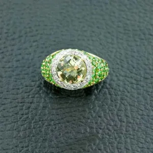 Lemon Quartz, Tsavorite & Diamond Ring