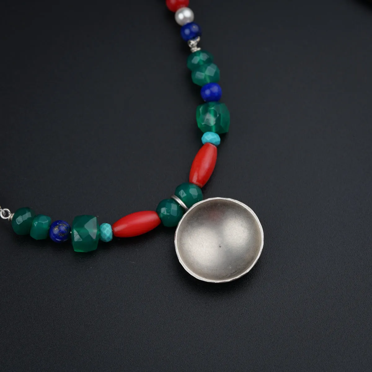 Long Necklace with Vatee Pendant and Semi Precious Stones