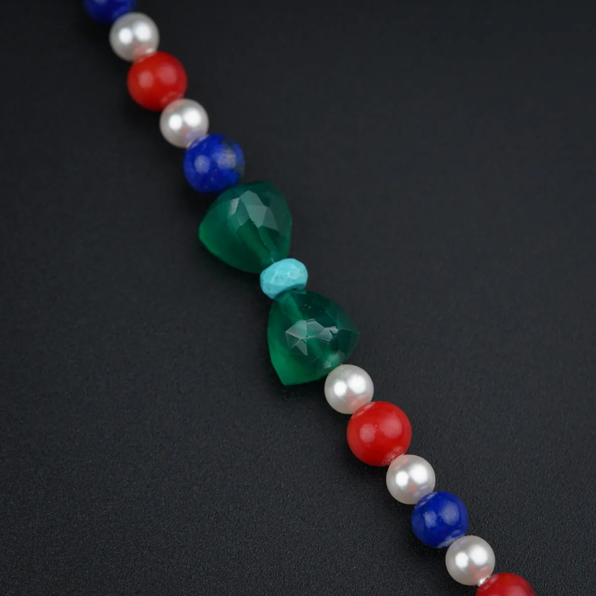 Long Necklace with Vatee Pendant and Semi Precious Stones