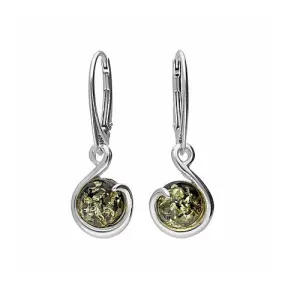 MILENA drop earrings Silver and Green Amber Round