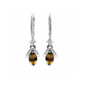 MILENA earrings drop Silver and Amber Bee