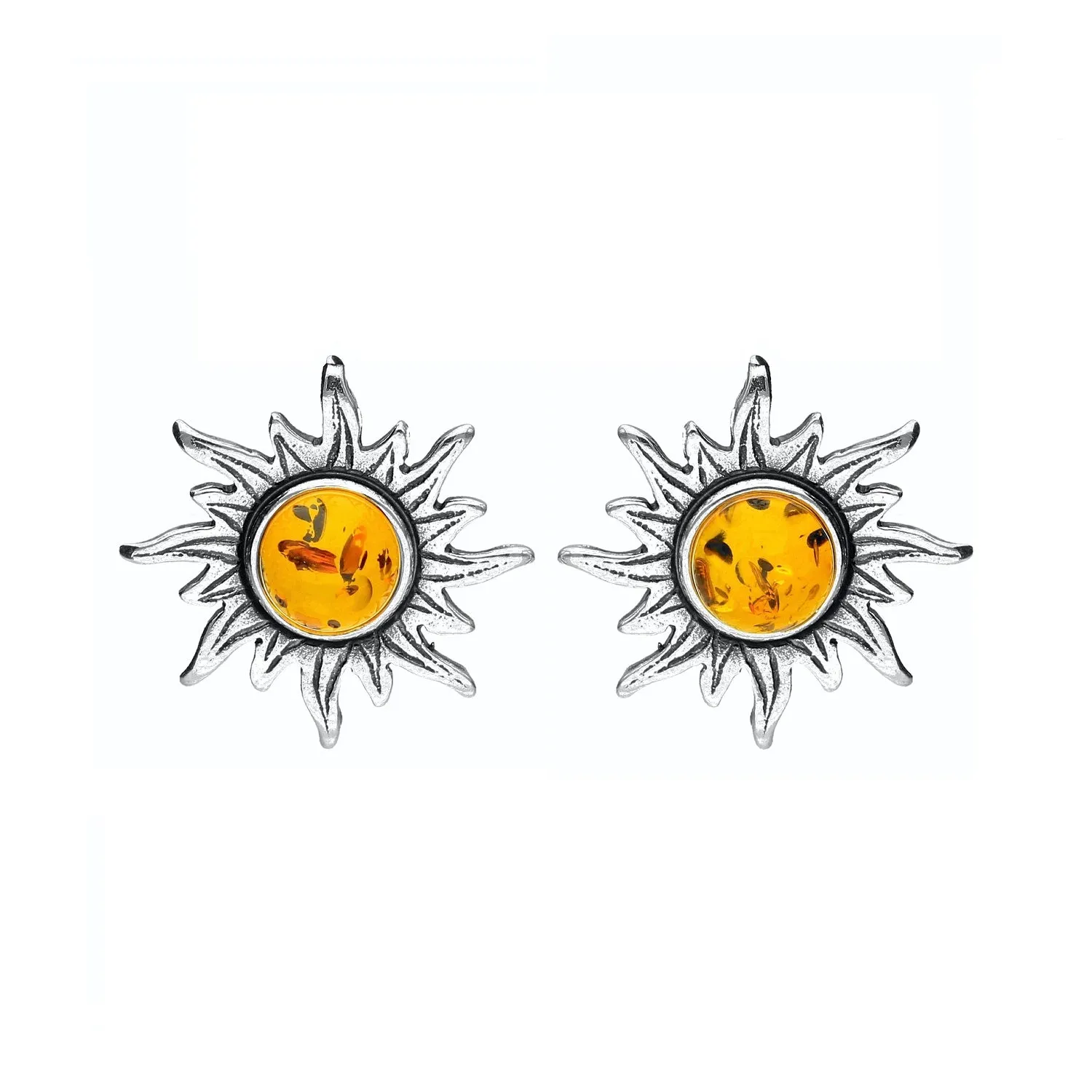 MILENA Stud Earrings Silver and Amber SunShine
