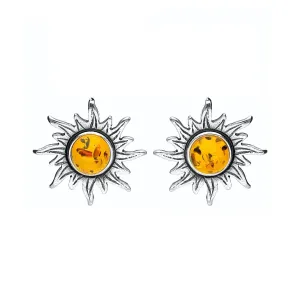 MILENA Stud Earrings Silver and Amber SunShine