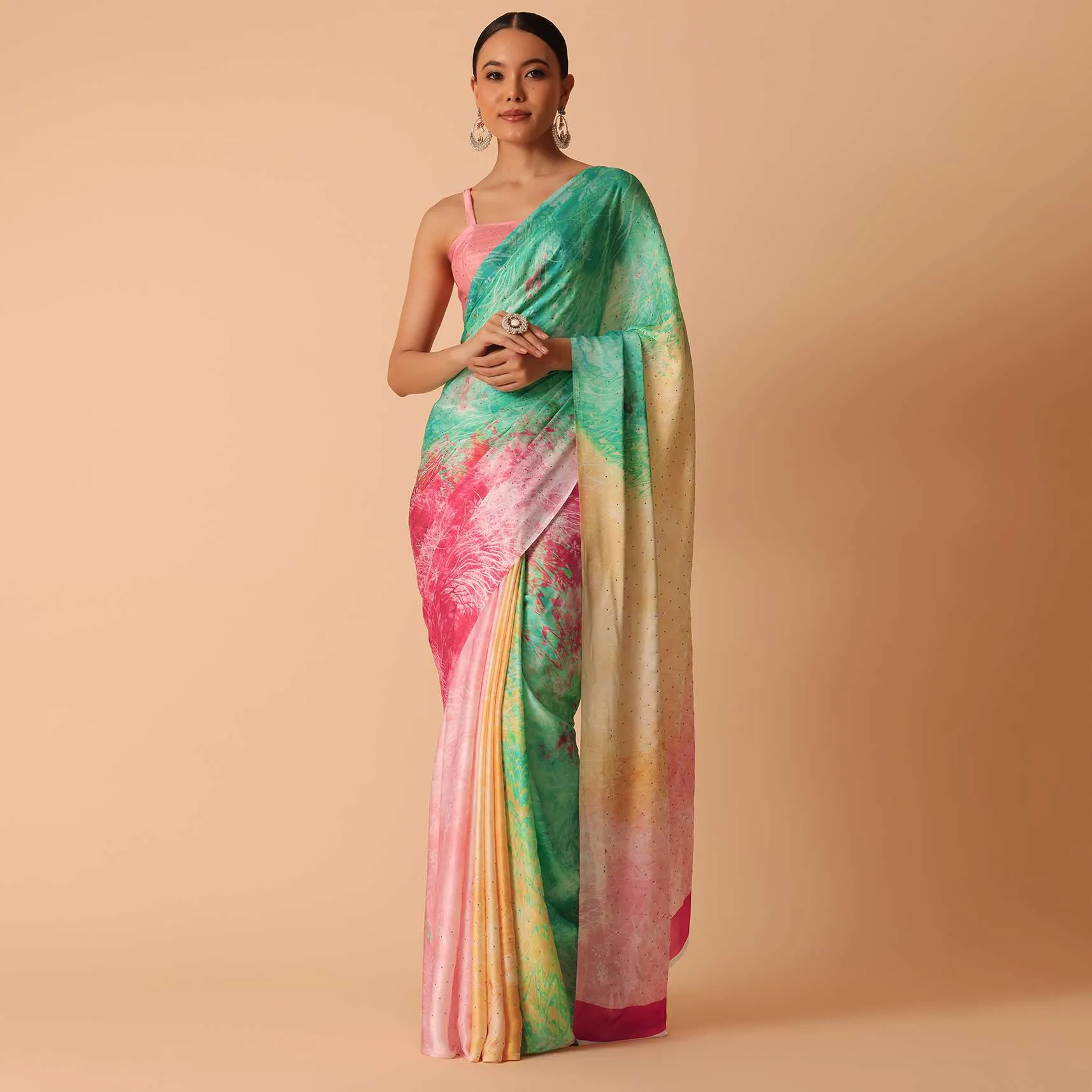 Multicolor Saree With Abstract Print And Unstitched Blouse Piece