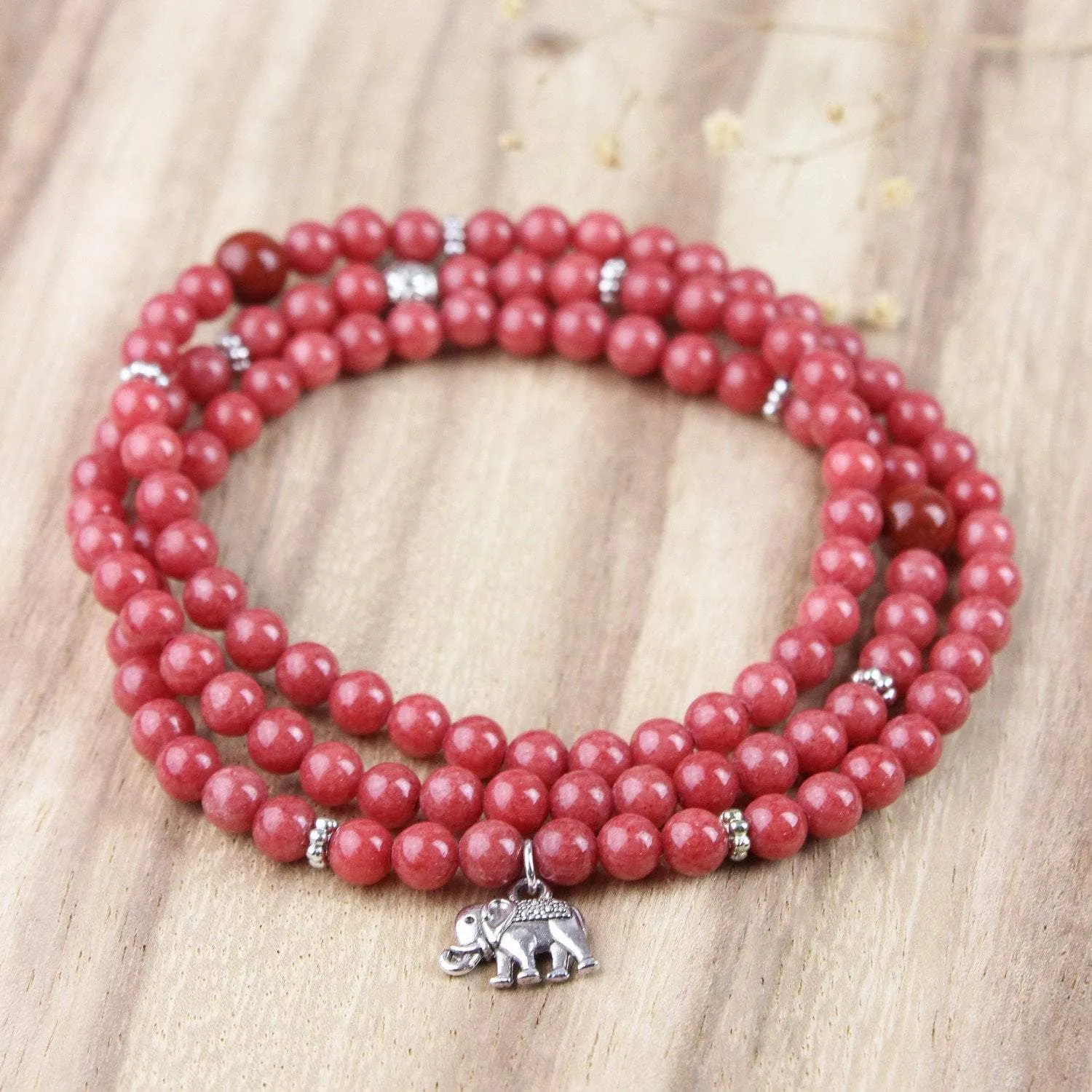 Pink Coral Elephant Stretchy Mala