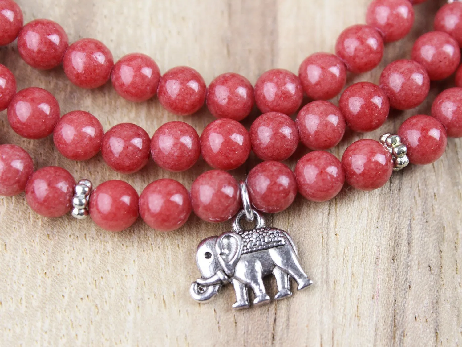 Pink Coral Elephant Stretchy Mala
