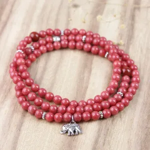 Pink Coral Elephant Stretchy Mala