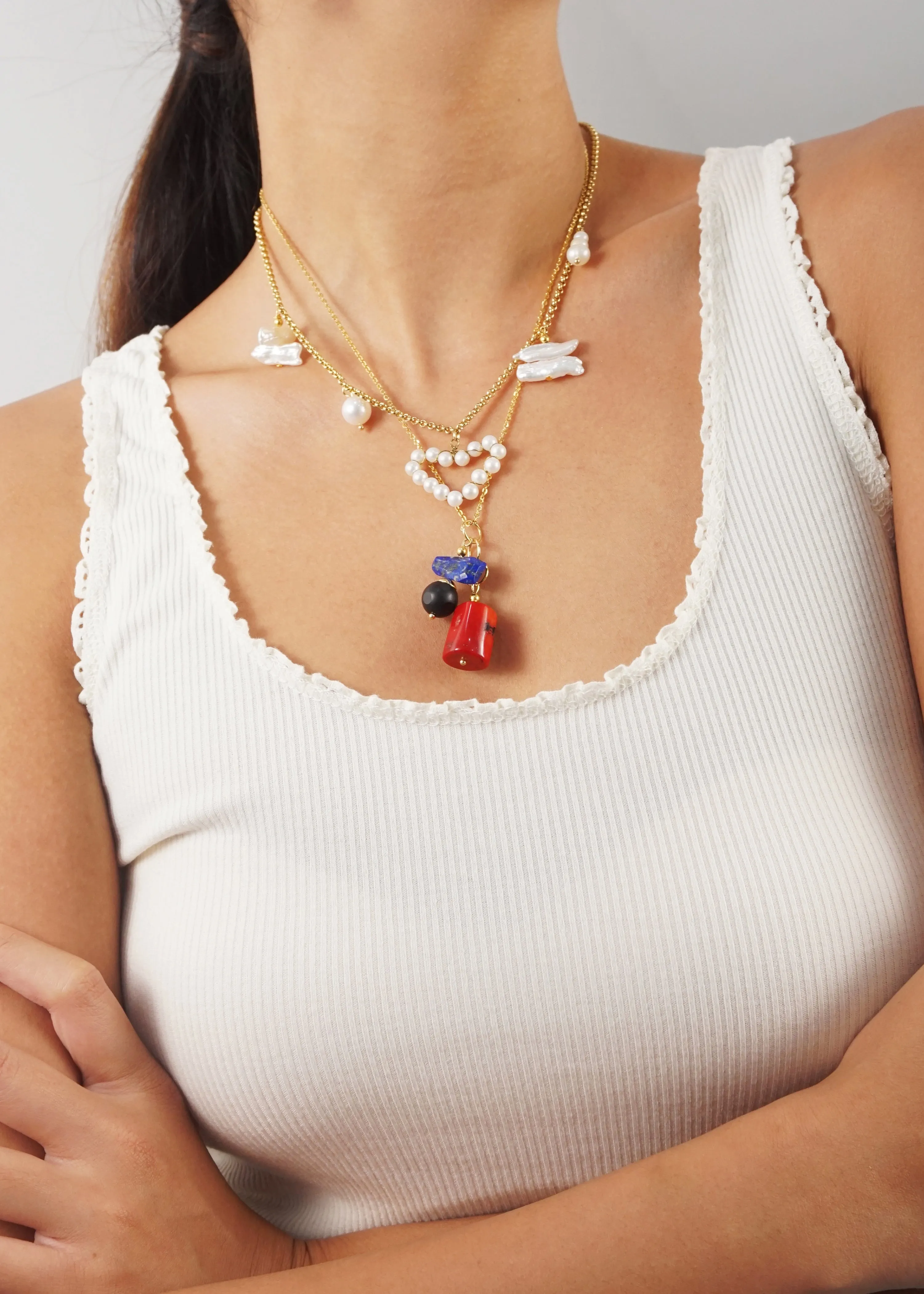 Red Coral, Lapis Lazuli, and Black Onyx