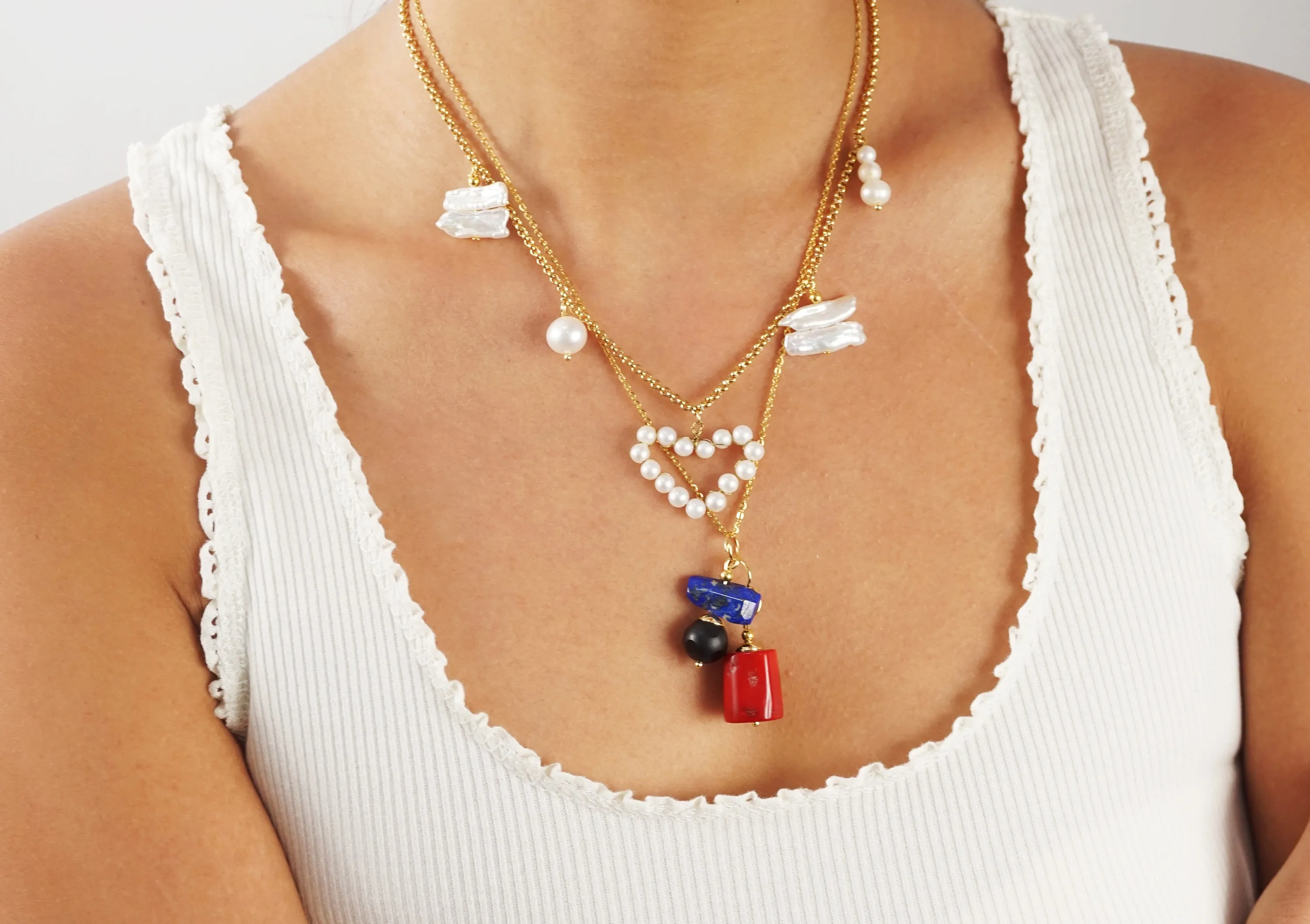 Red Coral, Lapis Lazuli, and Black Onyx