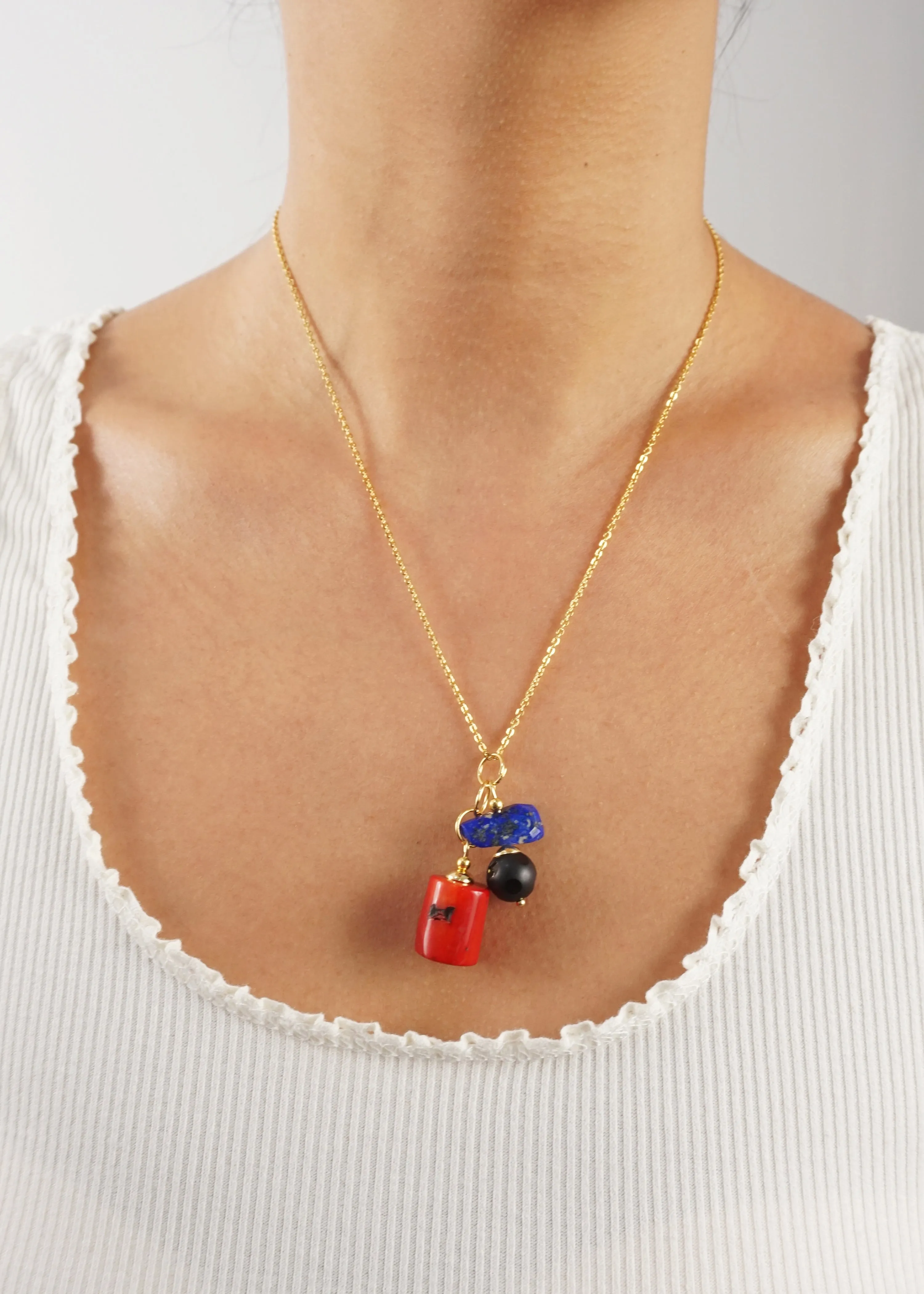 Red Coral, Lapis Lazuli, and Black Onyx
