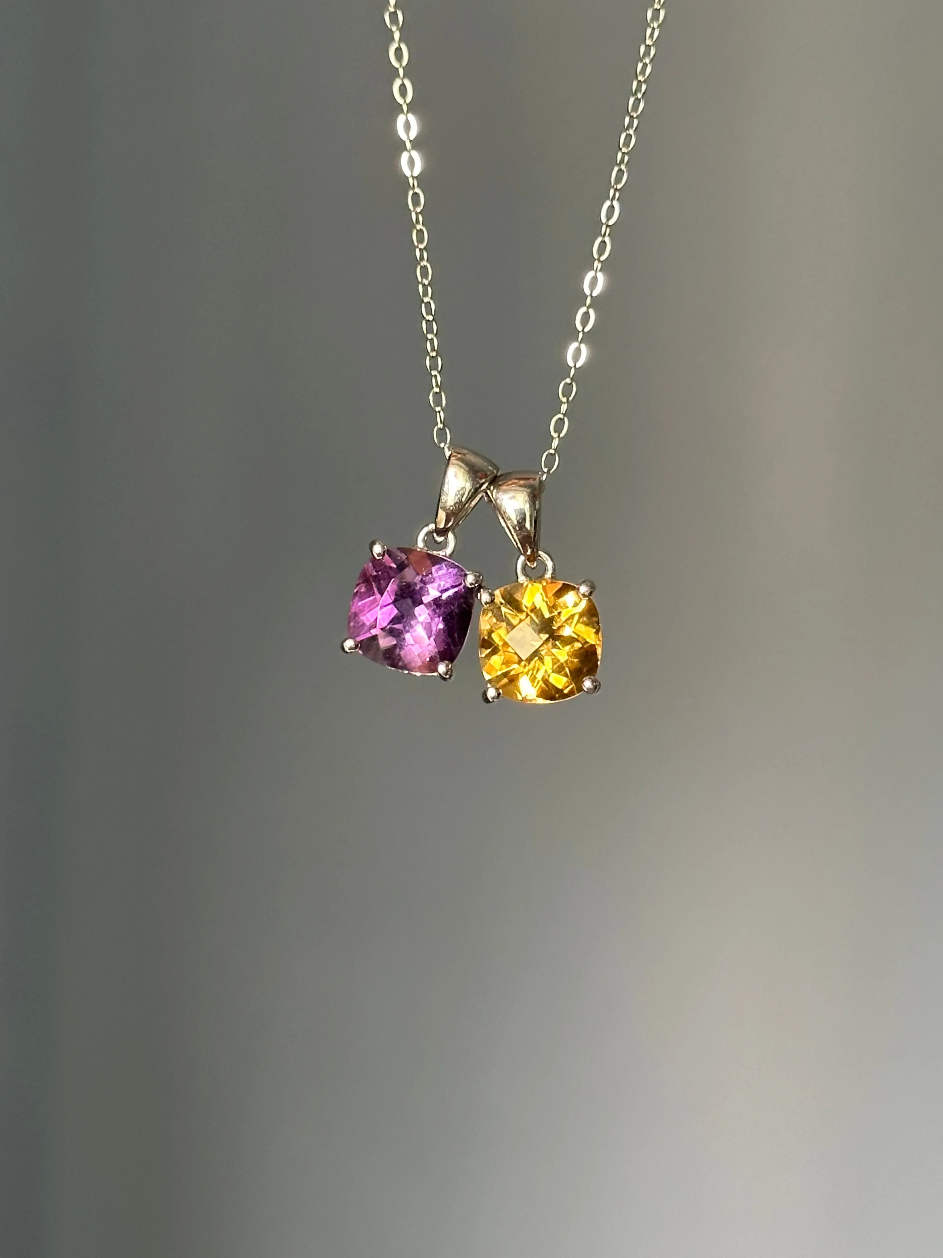 S925 Silver Natural Amethyst Pendant Necklace/S925 Silver Natural Citrine Pendant Necklace