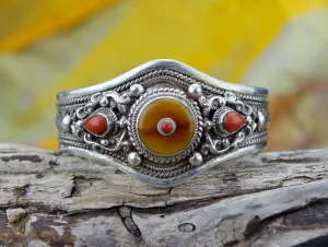 Sterling Silver and Amber Cuff Bracelet