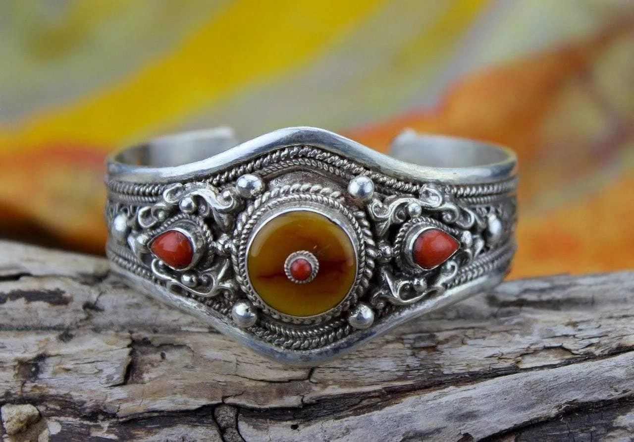Sterling Silver and Amber Cuff Bracelet