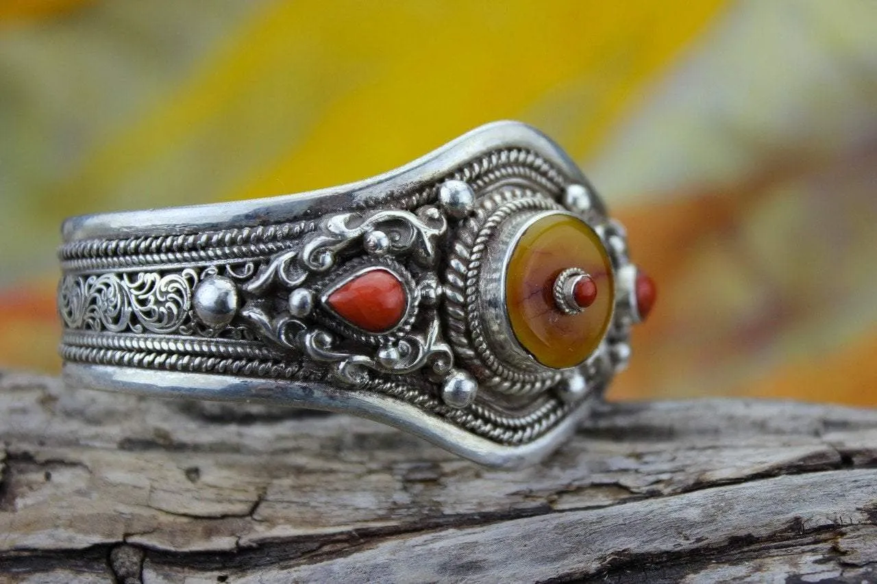 Sterling Silver and Amber Cuff Bracelet