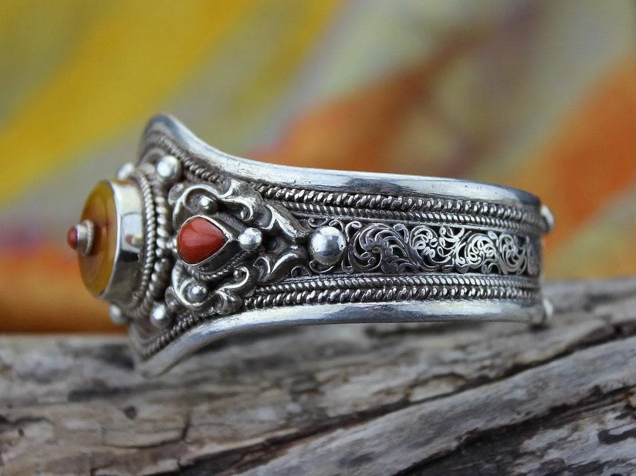 Sterling Silver and Amber Cuff Bracelet