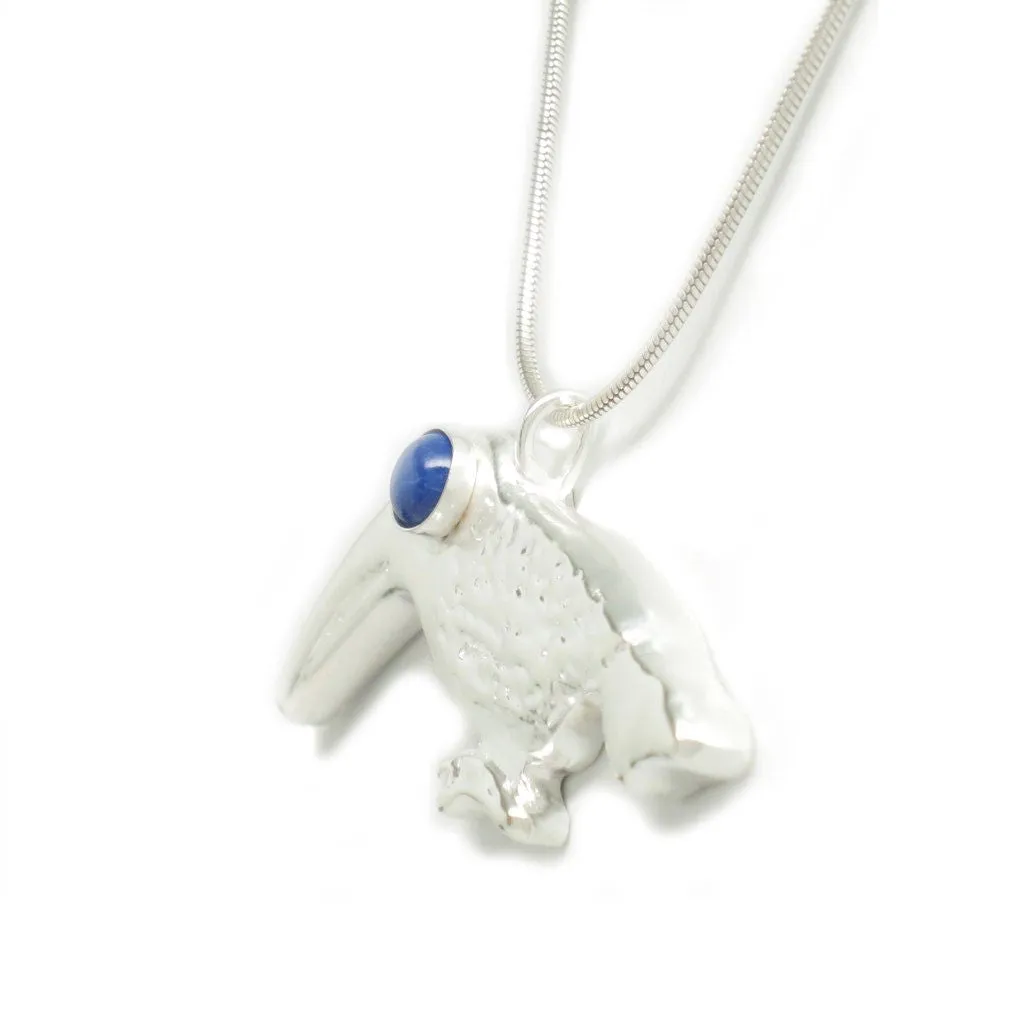 Sterling Silver Toucan Lapis Lazuli Cabochon Pendant Necklace 18L