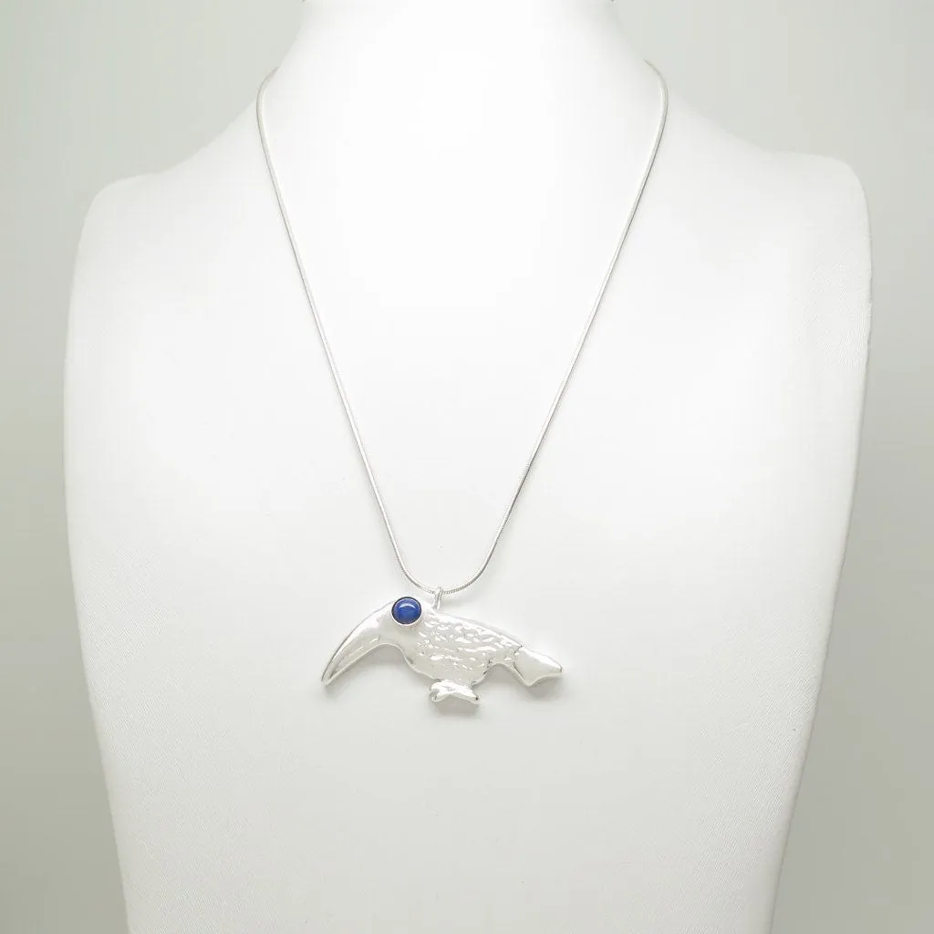 Sterling Silver Toucan Lapis Lazuli Cabochon Pendant Necklace 18L
