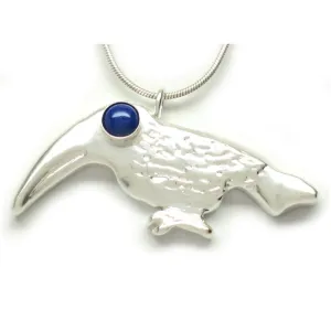 Sterling Silver Toucan Lapis Lazuli Cabochon Pendant Necklace 18L