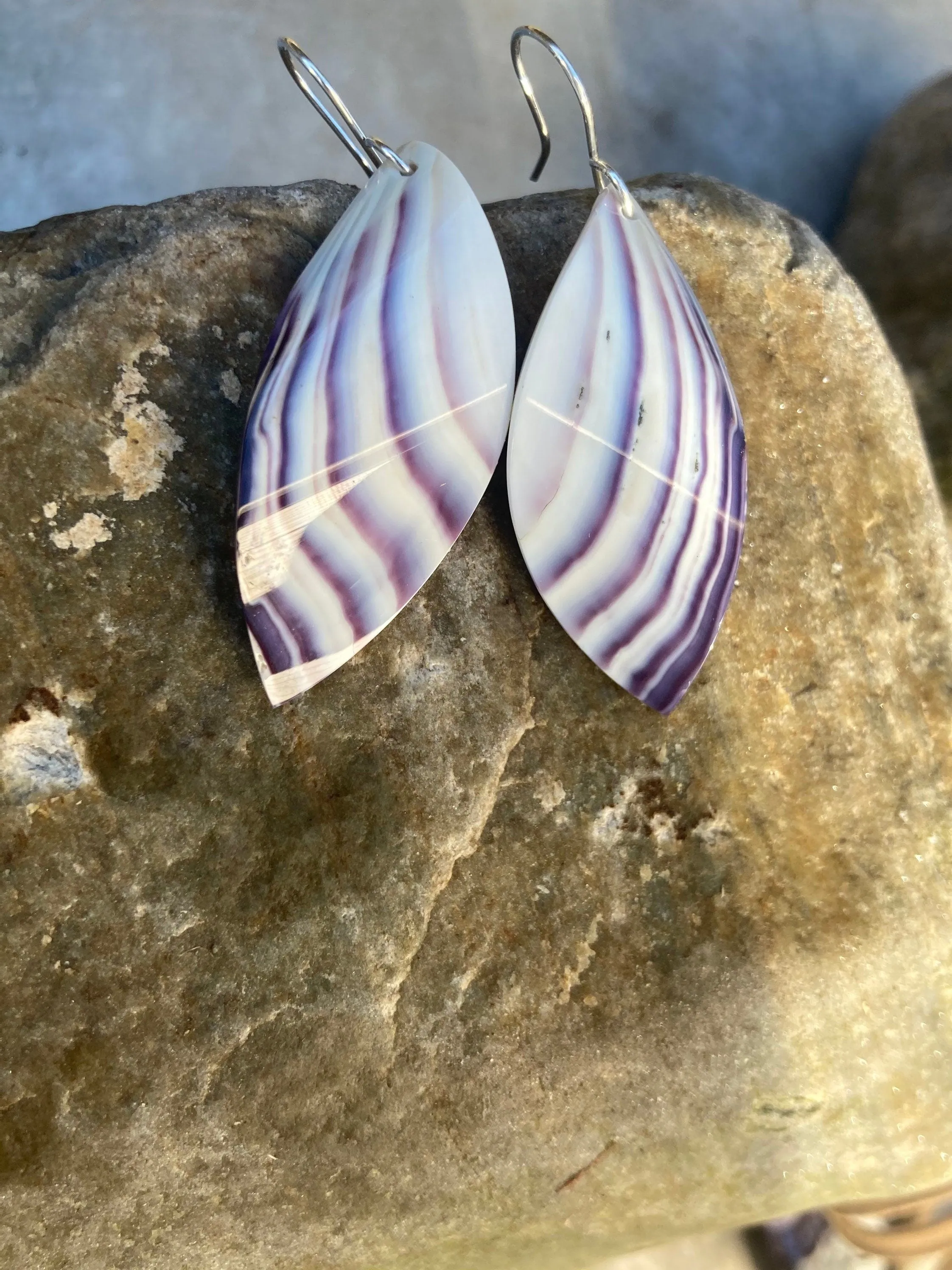 Striped Wampum Earrings White Magnificent Curved Earrings