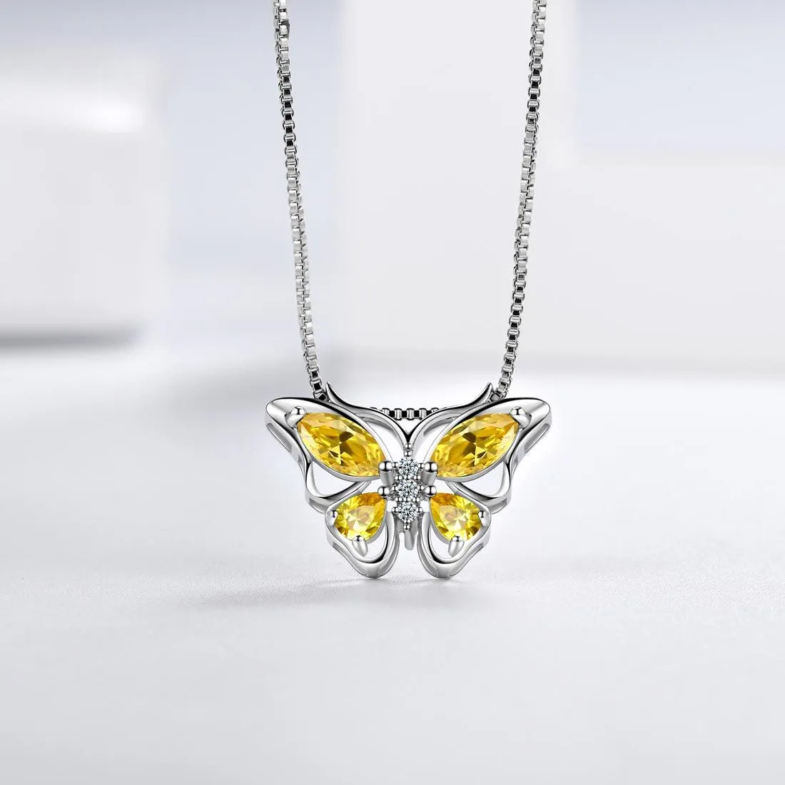 Tokyo Mart Butterfly Pendant Necklace Birthstone November Citrine Women Girls Jewelry Birthday Gift
