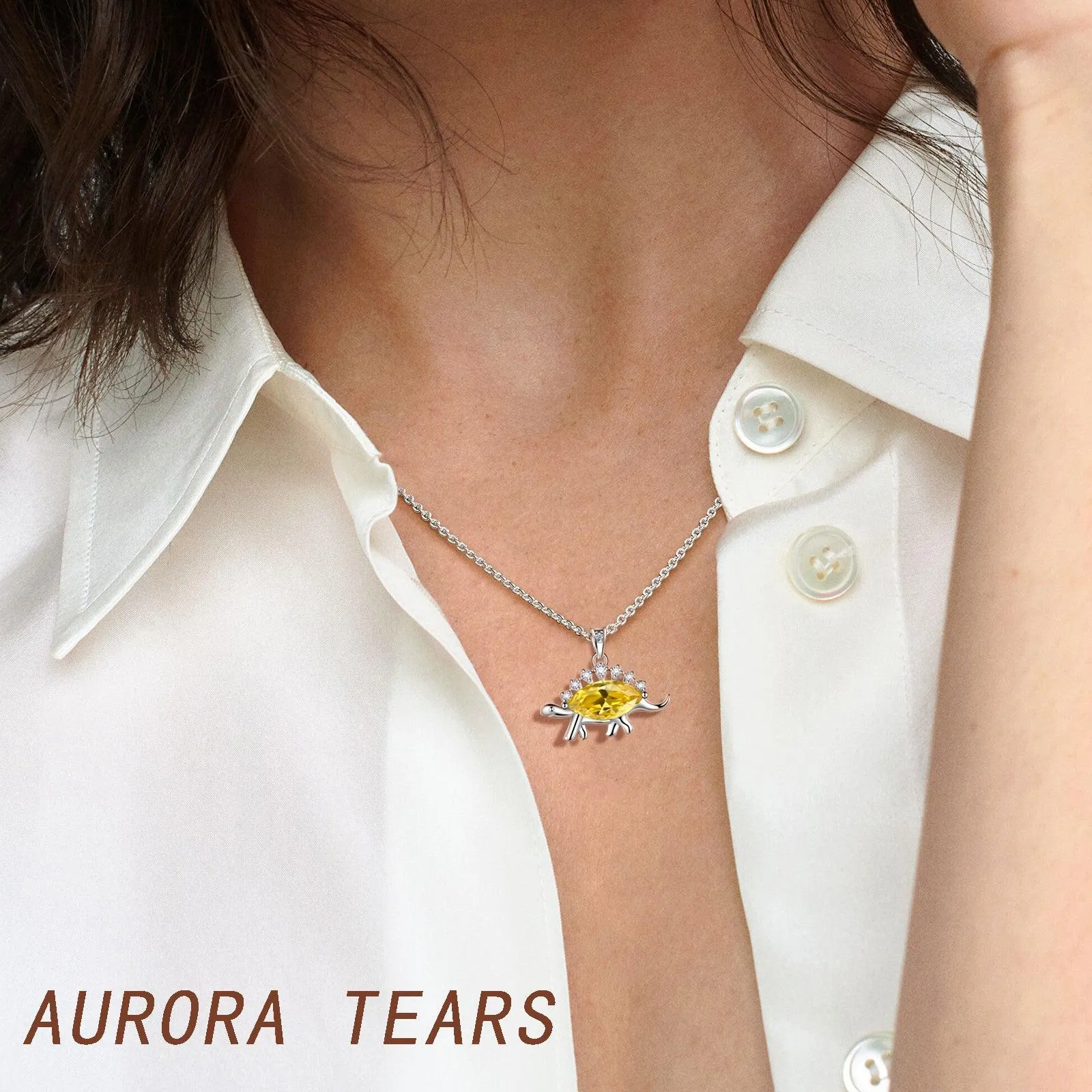 Tokyo Mart Stegosaurus Dinosaur Necklace November Citrine Birthstone Women Girls Jewelry Gift