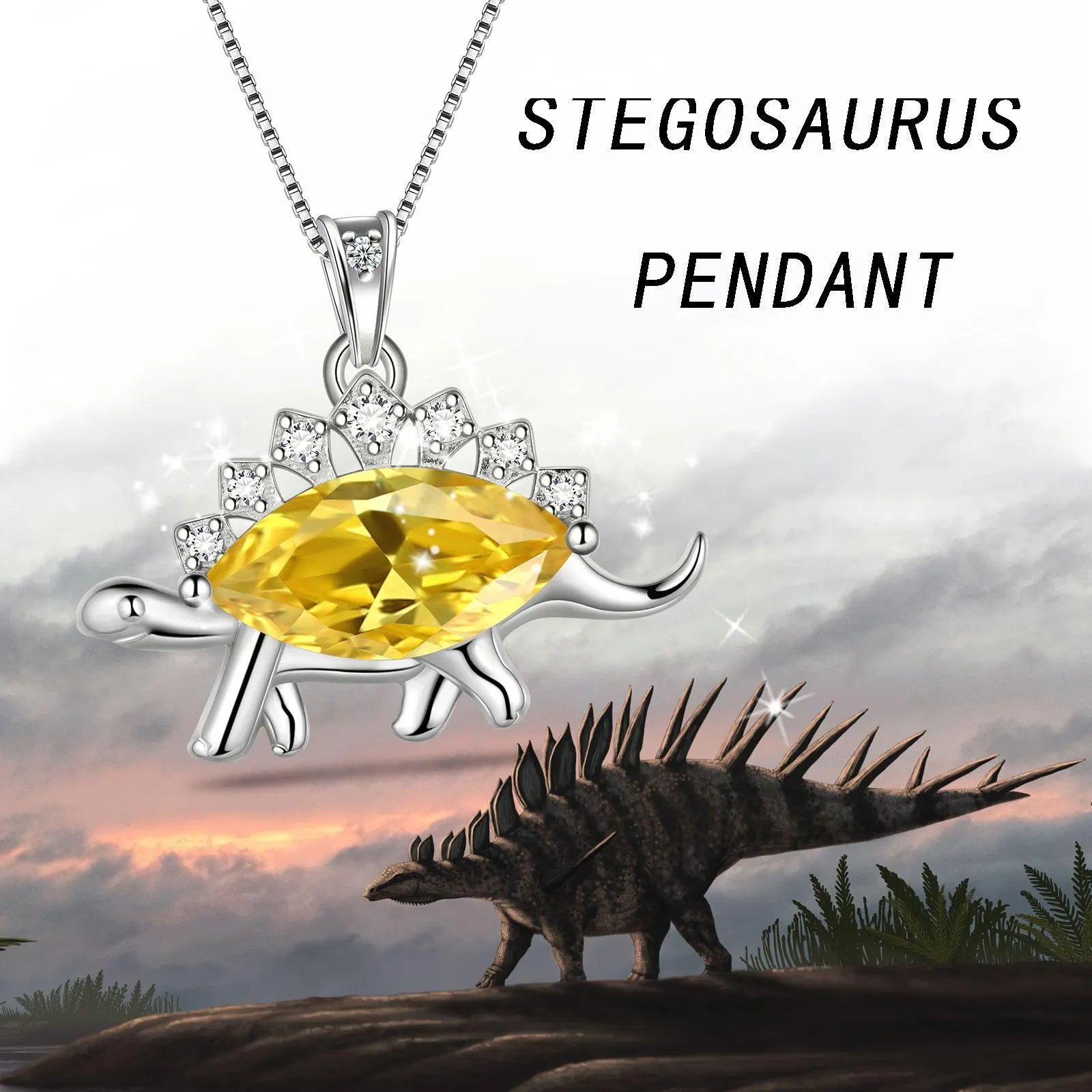 Tokyo Mart Stegosaurus Dinosaur Necklace November Citrine Birthstone Women Girls Jewelry Gift
