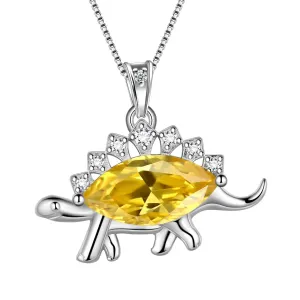 Tokyo Mart Stegosaurus Dinosaur Necklace November Citrine Birthstone Women Girls Jewelry Gift