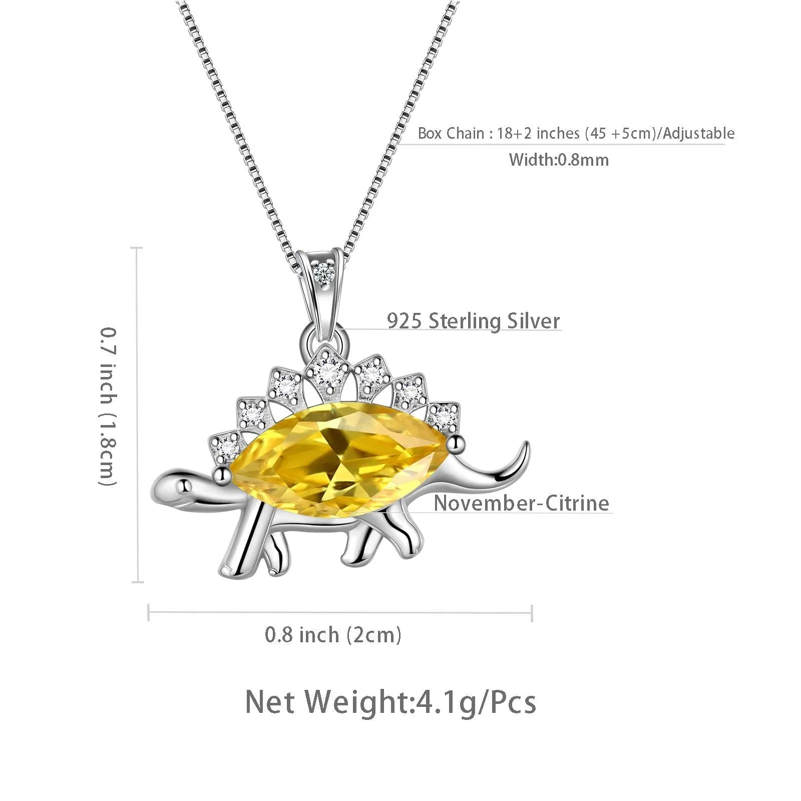 Tokyo Mart Stegosaurus Dinosaur Necklace November Citrine Birthstone Women Girls Jewelry Gift