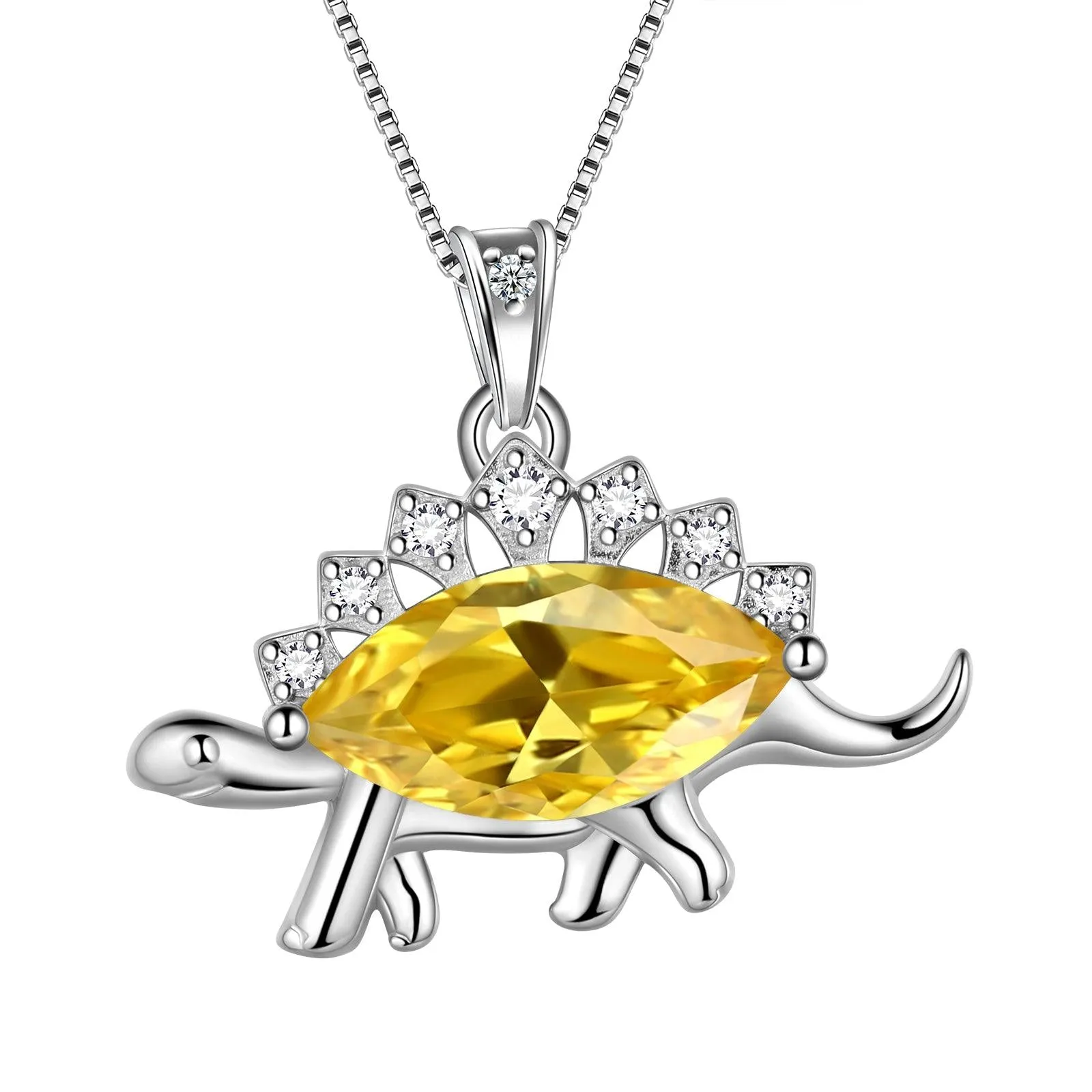Tokyo Mart Stegosaurus Dinosaur Necklace November Citrine Birthstone Women Girls Jewelry Gift