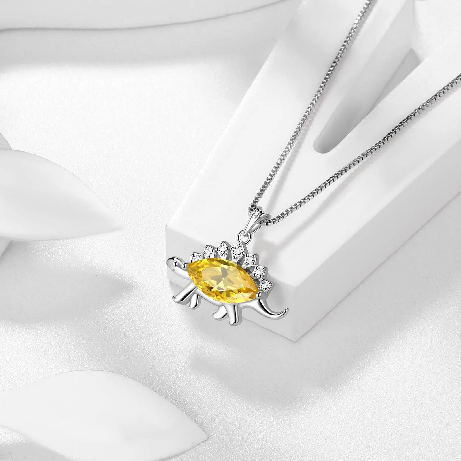 Tokyo Mart Stegosaurus Dinosaur Necklace November Citrine Birthstone Women Girls Jewelry Gift