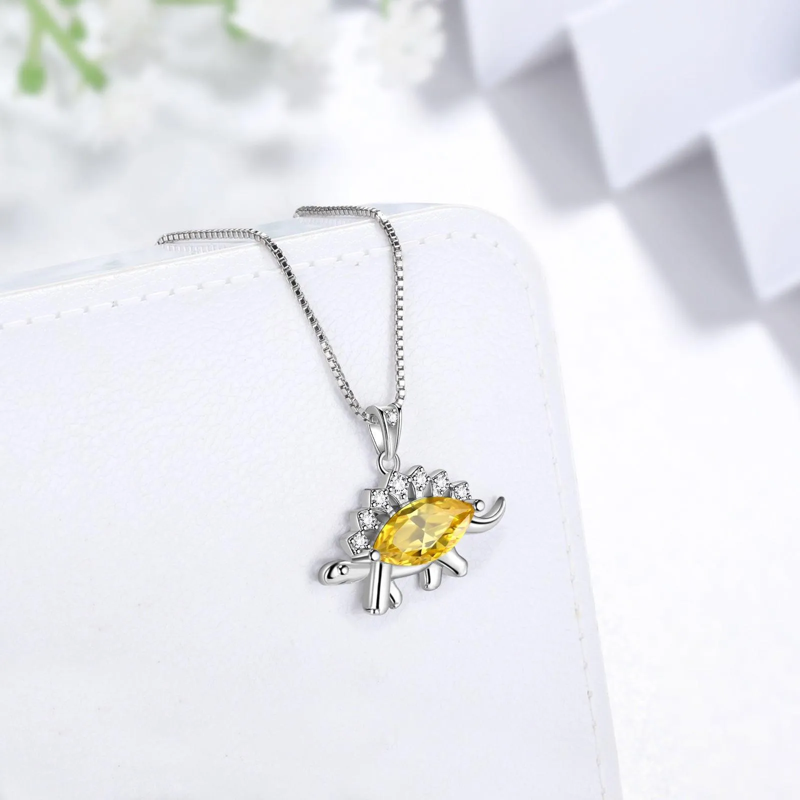 Tokyo Mart Stegosaurus Dinosaur Necklace November Citrine Birthstone Women Girls Jewelry Gift
