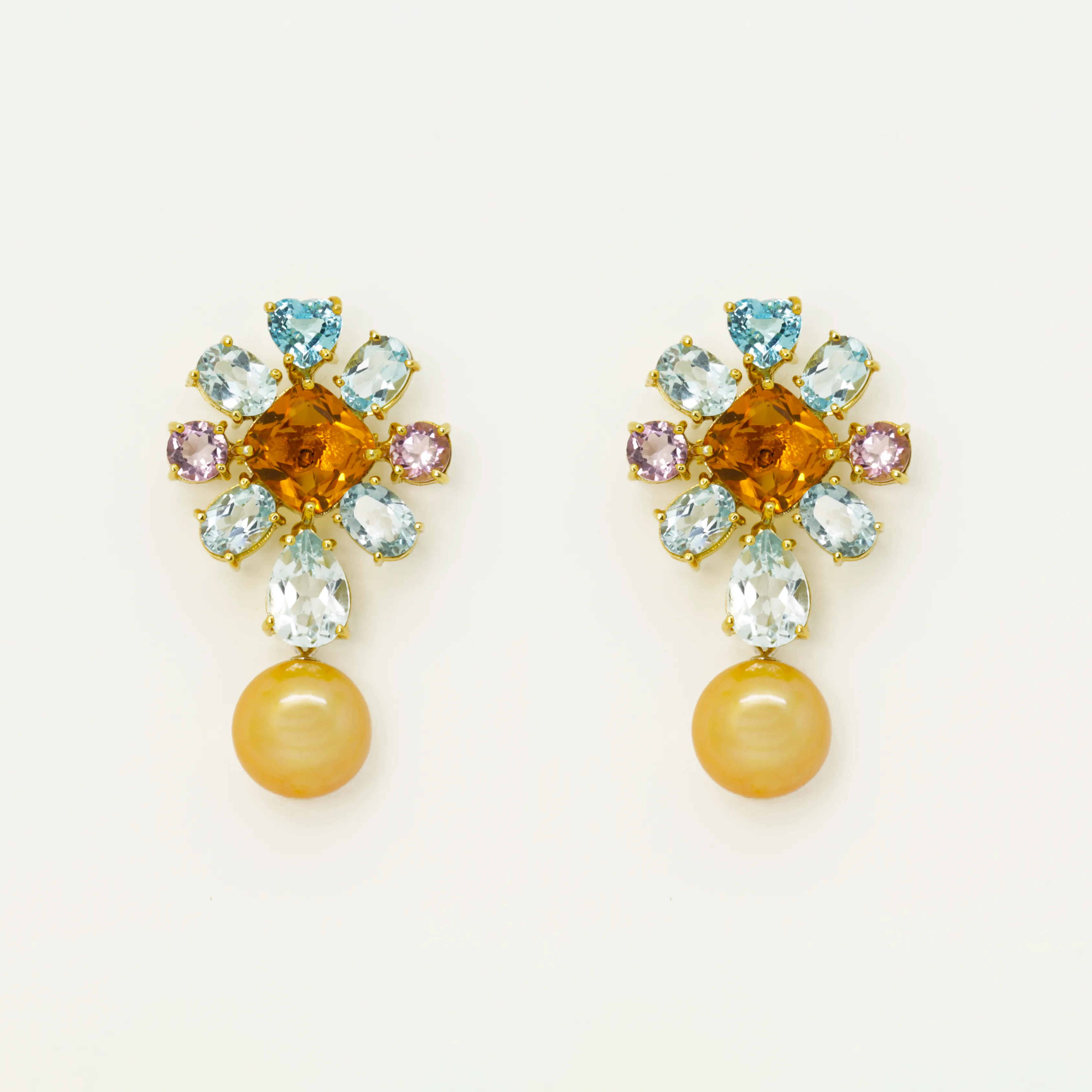 Topaz Citrine Amethyst and Freshwater Pearl Earrings