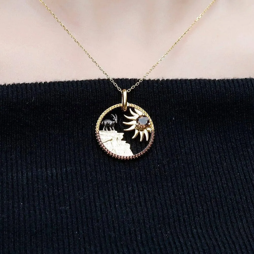 Year Of The Goat- Natural Smoky Quartz Lovely Sunflower Goat Necklace